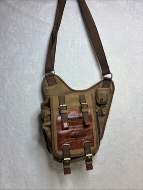 Kaukko Brown Canvas Messenger Bag with Leather Trim